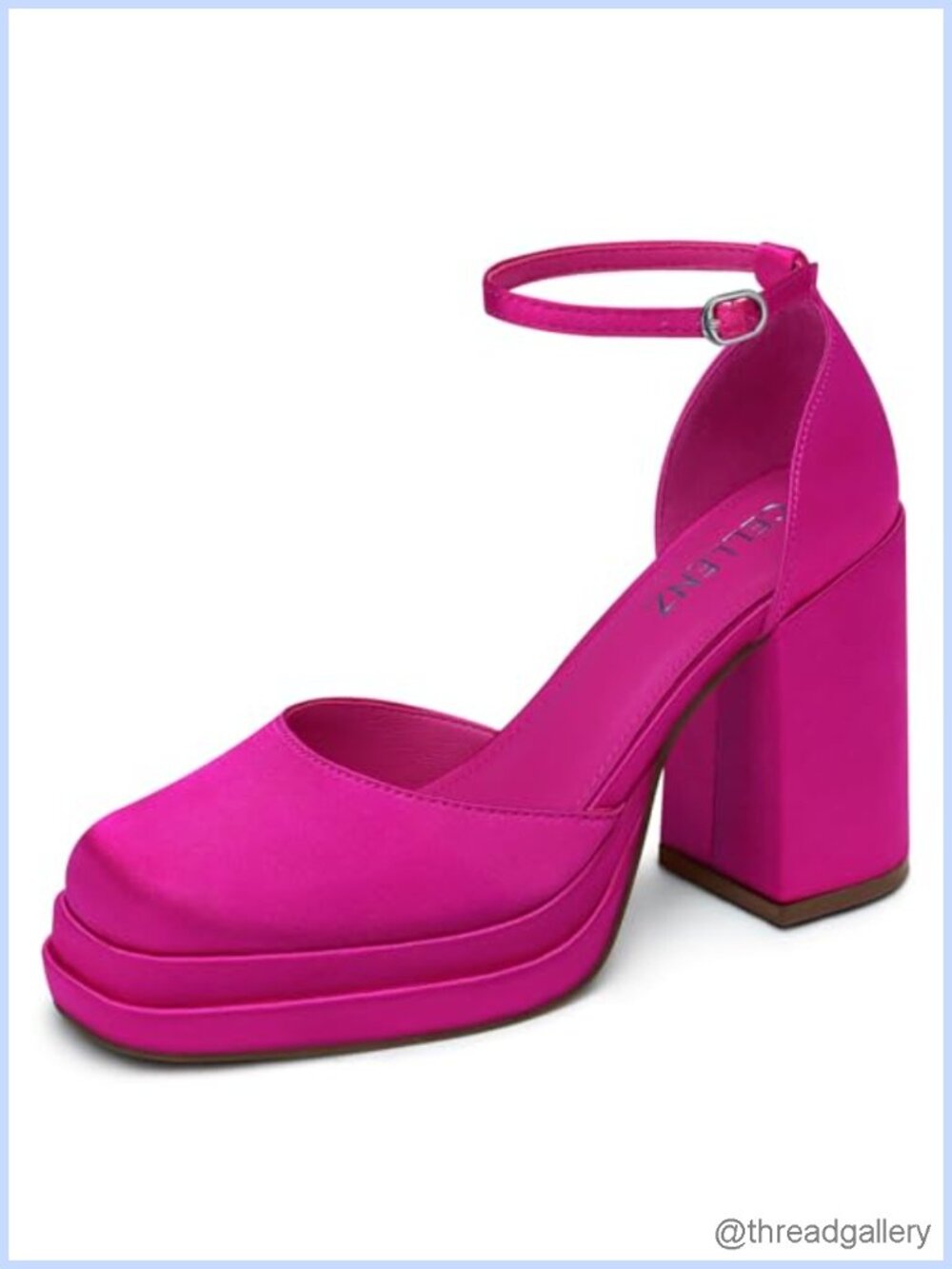 Women Chunky Platform High Heels Square Toe Ankle Strap Dress Pumps